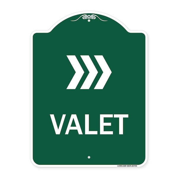 Signmission Designer Series Sign-Valet Right Arrow, Green & White Aluminum Sign, 18" x 24", GW-1824-22744 A-DES-GW-1824-22744 - main